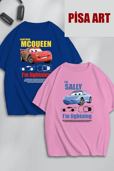 Pisa Art Μπλουζάκι McQueen and Sally Printed Unisex Lightning Oversize - Σετ 2 Combo Lover