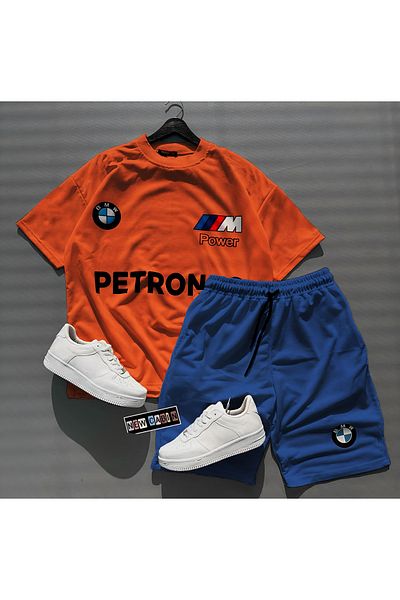NewCabin New Season - "BMW PETRONAS" Printed Cotton Oversize T-Shirt and Navy Shorts Set