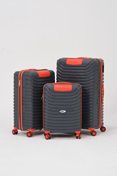Diseno Keo-Plus Gri-Turuncu 3'lü Set Silikon Kırılmaz PP Valiz (Kabin+Orta+Büyük)