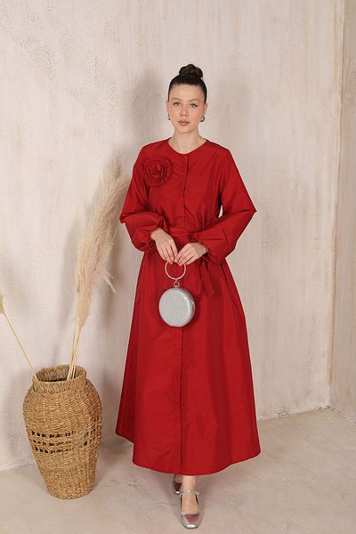 Melike Tatar RED Taffeta Floral Dress 32-2081