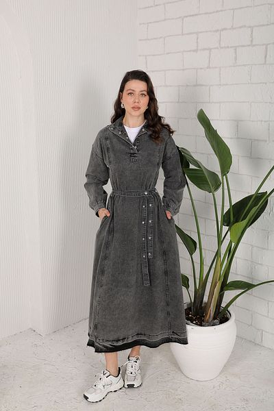 Melike Tatar ANTHRACITE Denim Dress - 32-4005 Model