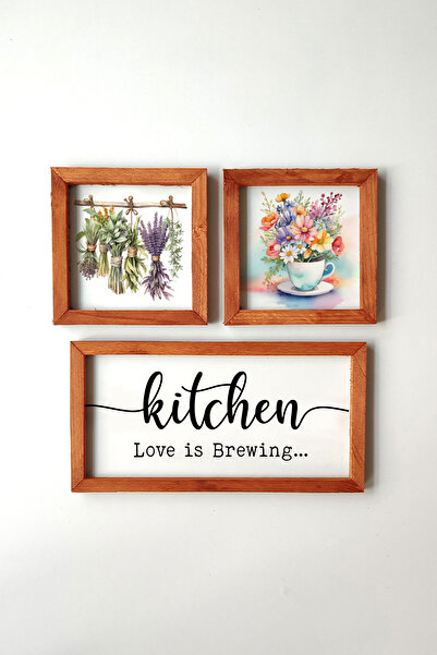Tooall Kitchen Love is Brewing Γραπτό, Ξύλινο Πλαίσιο Ζωγραφικής 3 τεμαχίων μ...