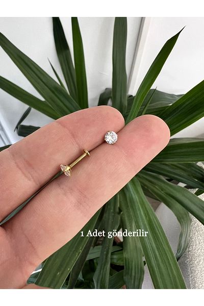 Karınca Piercing Gold and Silver Color Big Jewelled Surgical Tragus Piercing - Steel Quality Flat Conch Lip Helix Earrings