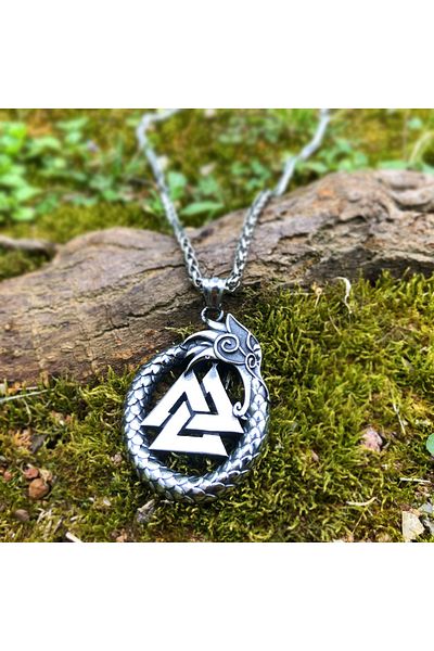 Viking Nordik Ouroboros & Valknut Design - Thick 316L Steel Necklace