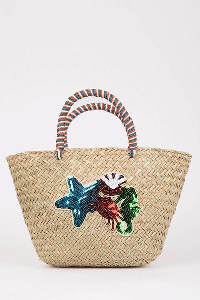 DeFacto Damen-Handtasche aus Stroh mit Muschelmuster B9047axns