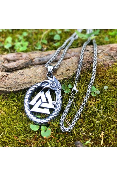 Viking Nordik Ouroboros & Valknut Design - Thick 316L Steel Necklace