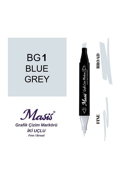 Masis BG1 Model Double Ended Bluish Gray Graphic Drawing Pen