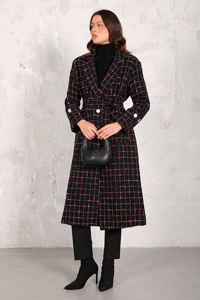 Melike Tatar 66-3004 Model Black Tweed Long Coat