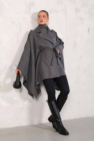 Melike Tatar ANTHRACITE Stamp Poncho - 32-6426 Model