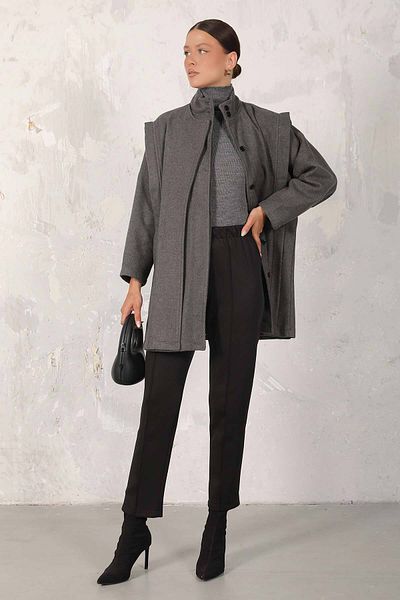 Melike Tatar ANTHRACITE Short Stamp Coat - 32-6501 Model