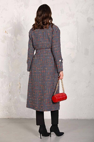 Melike Tatar ANTHRACITE 66-3004 Model Tweed Long Coat