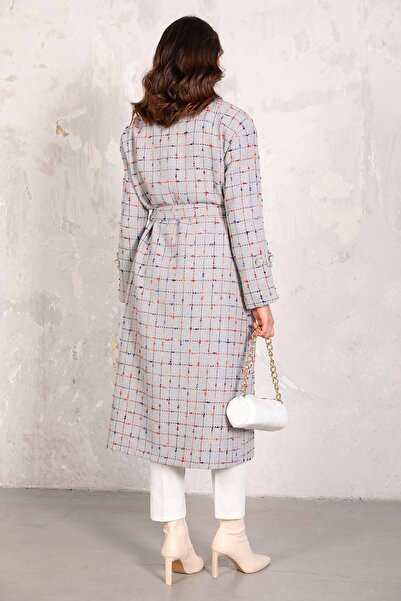 Melike Tatar Long Gray Tweed Coat - 66-3004