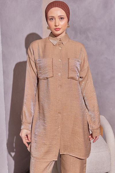 benguen 3985 Model Camel Double Set - Bead Detailed Pockets