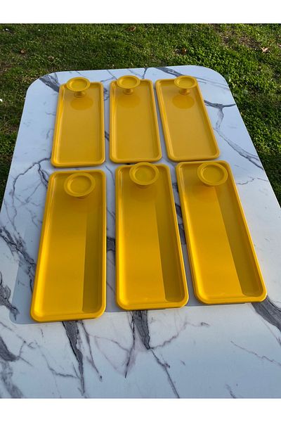 NEWTREND Züccaciye 2 Model 6-Piece Yellow Macaron Holder and Baton Tray - Coffee and Pastry Serving Presentation Tray