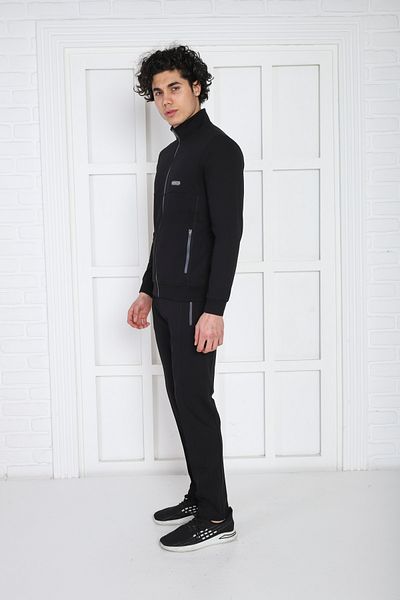 NEED LİFE Men's Black Tracksuit Set - Comfortable Fit, Pocket, Embroidered, Double Cotton