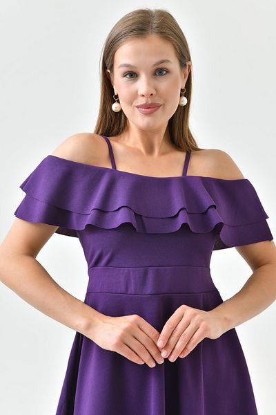 bayansepeti Rochie de absolvire cu prune cu material crepon elastic - Detaliu bretele, două straturi de volan 014