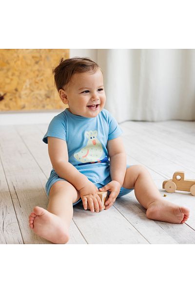 Little Yucca Sunny Sky Blue Organic Cotton Shorts Jumpsuit