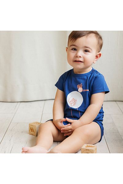 Little Yucca "Sunny" Navy Blue Organic Cotton Shorts Jumpsuit