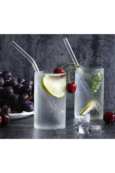 Dalian Home 6 Pieces Transparent Glass Straws - Straight and Curved