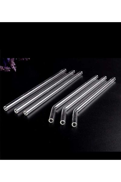 Dalian Home 6 Pieces Transparent Glass Straws - Straight and Curved