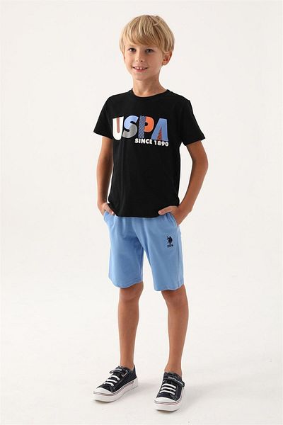 U.S. Polo Assn. U.S. Polo Assn. Costum bermudă pentru băiat - tricou și pantaloni scurți negru US1757-4