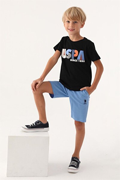U.S. Polo Assn. Us Polo Assn. Boys Bermuda Suit - T-Shirt and Shorts Black Us1757-4