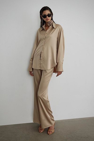 Suud Collection Σατέν παντελόνι Camel Cindy