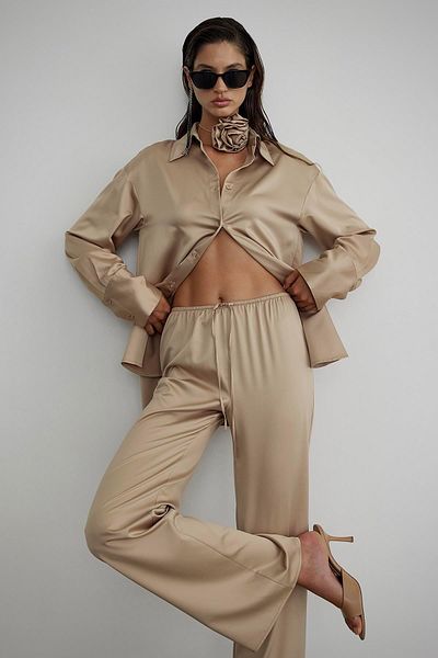 Suud Collection Σατέν παντελόνι Camel Cindy