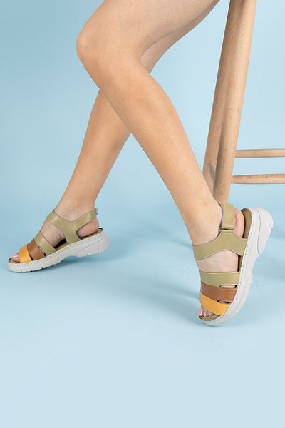 Getcho Jadon Women's Green Genuine Leather Sandals