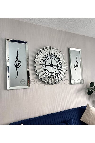 Efe Ayna PİYANO XX- 3'LÜ GÜMÜŞ SAAT & TABLO SETİ-KÜÇÜK(Duvar saati:65cm,Tablo...