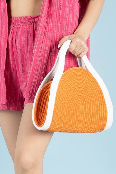 Getcho Ramsey Orange Half Moon Straw Women's Beach Bag Summer Shoulder Model Colorful Large Capacity Design