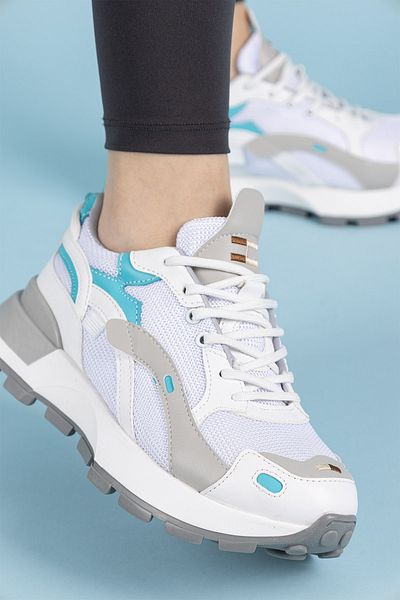 Getcho Luther White Pantofi de damă cu talpă groasă din plasă, zilnic, confortabili, pantofi sport, pantofi ușor, ergonomici