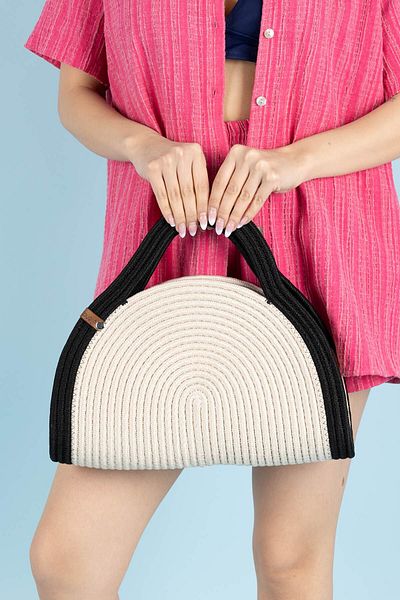Getcho Ramsey Beige Black Half Moon Straw Women's Beach Bag Summer Shoulder Model Colorful Large Capacity Design