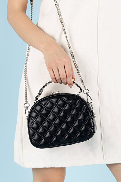 Getcho Faram Black Women's Quilted Chain Strap Box Bag Teddy Bear Detailed Mini Shoulder Bag Young Daily Model