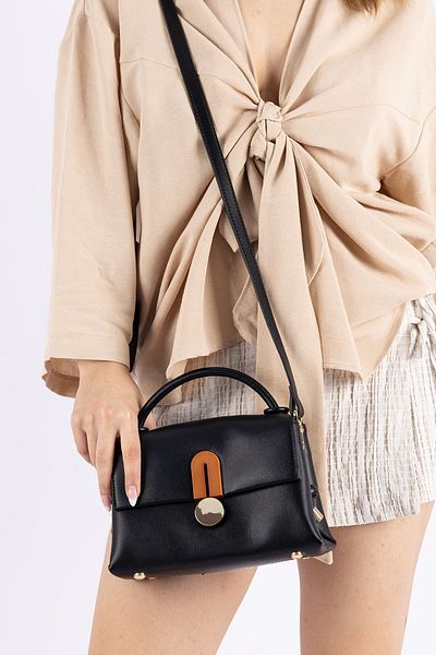 Getcho Zelma Women's Covered Buckle Daily Hand and Shoulder Bag Leather Black Mini Size Useful Model