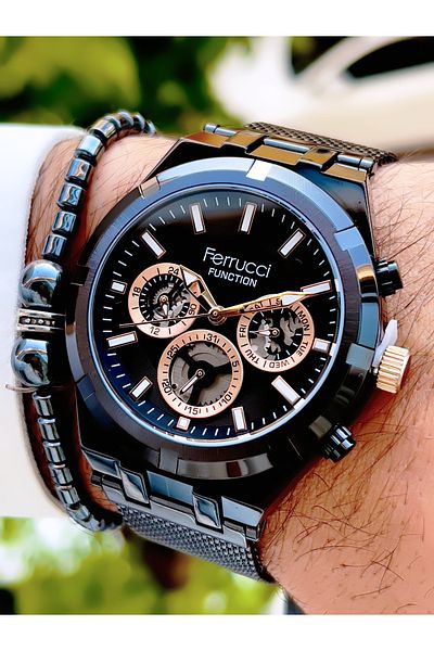 Ferrucci Ferrucci̇ Function New 2024 Steel Mesh Cord Men's Wrist Watch+Bracelet with Gift