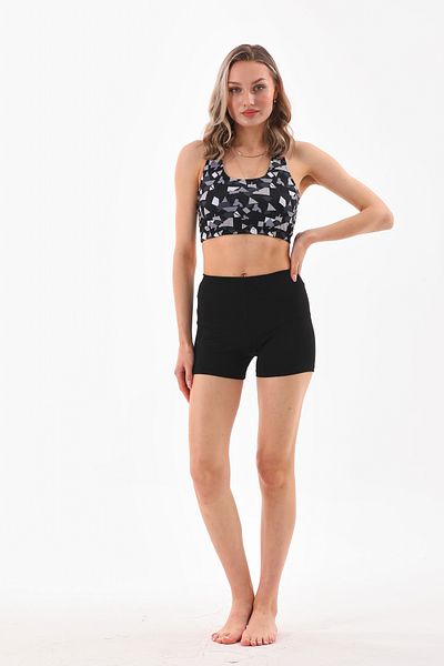 Newness Fashion Forwoard Black Geometric Print Crop Body Bikini - Swimsuit with Shorts