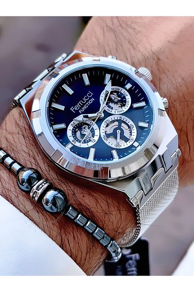 Ferrucci Ferrucci̇ Function New 2024 Steel Mesh Cord Men's Wrist Watch+Bracelet with Gift