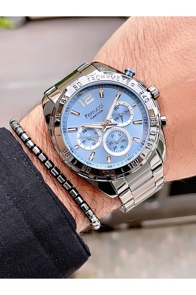 Ferrucci Ferrucci̇ New 2024 Function Steel Men's Wrist Watch + Bracelet with Gift