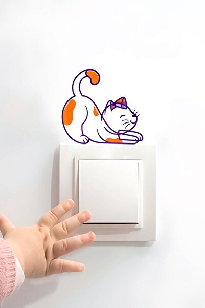 Kt Grup Sevimli Kedi Dekoratif Çocuk Genç Odası Priz Süsleme Sticker