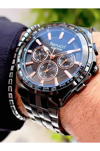 Ferrucci Ferrucci̇ New 2024 Function Steel Men's Wrist Watch + Bracelet with Gift