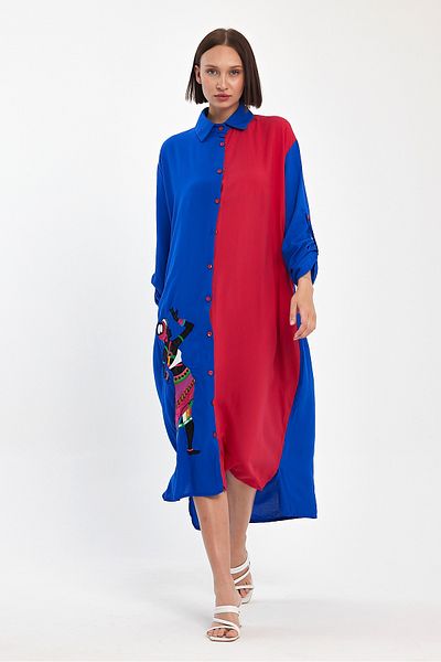 Denismoda Rochie cămașă de damă cu detaliu broderie - cu buzunare