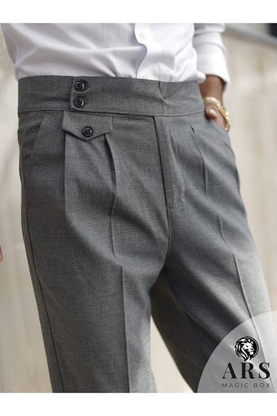 Ars Magic Box New Season ARS MAGIC BOX - Cotton Bagy Double Pleated Relaxed Fit and Metal Buckle Standard Length Trousers