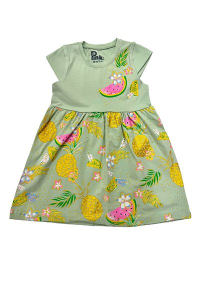 Esterella Rochie pentru fetiță cu imprimeu pepene verde - decolteu și design cu șnur