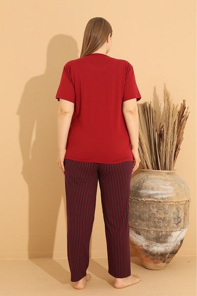wear treasure Set pijama cu dungi Plus Size Roșu Claret Bleumarin - Tesatura Milan
