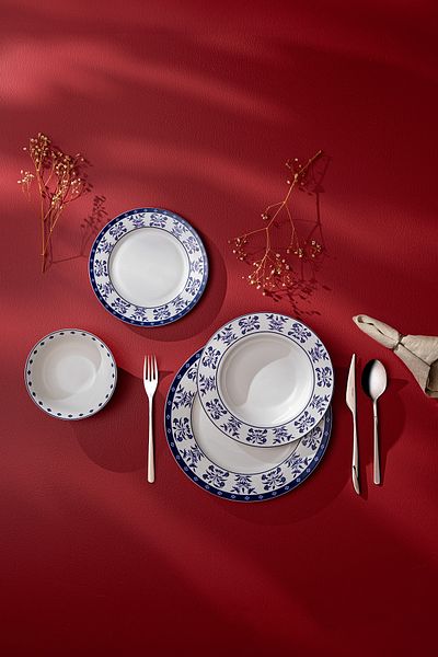 Emsan Zahra Blue - 24-Piece Round Dining Set for 6 People