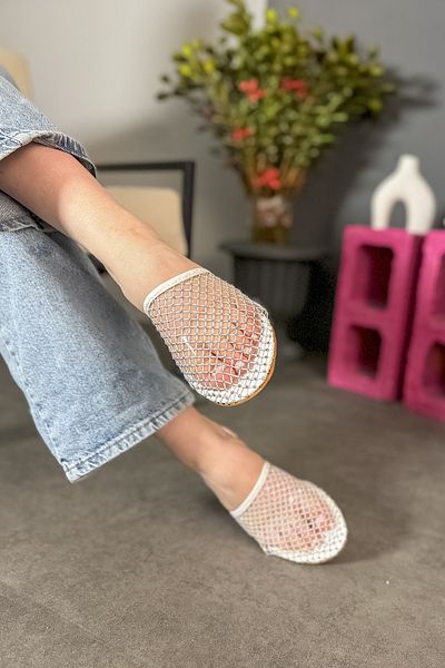 SHOEBELLAS Sandale de damă Maki cu detalii în piatră albă