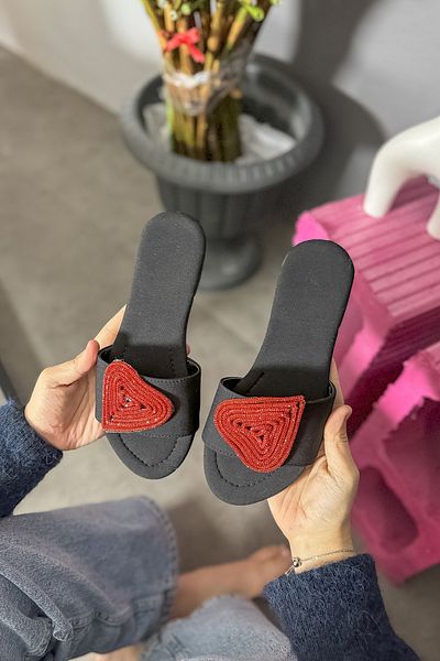SHOEBELLAS Papuci de damă, negru, roșu, cu detalii Mica