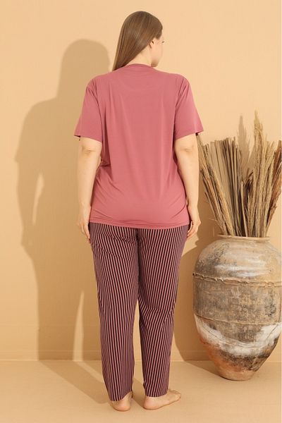 wear treasure Plus Size Dried Rose Milan Pajama Set - Striped