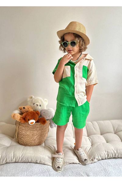 Jolly Kids Boy's Muslin Shirt Double Color Set